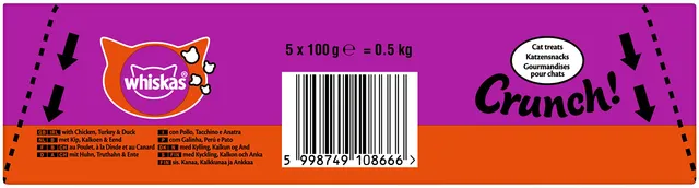 Whiskas Crunch Snack Huhn Truthahn Ente 5x100g
