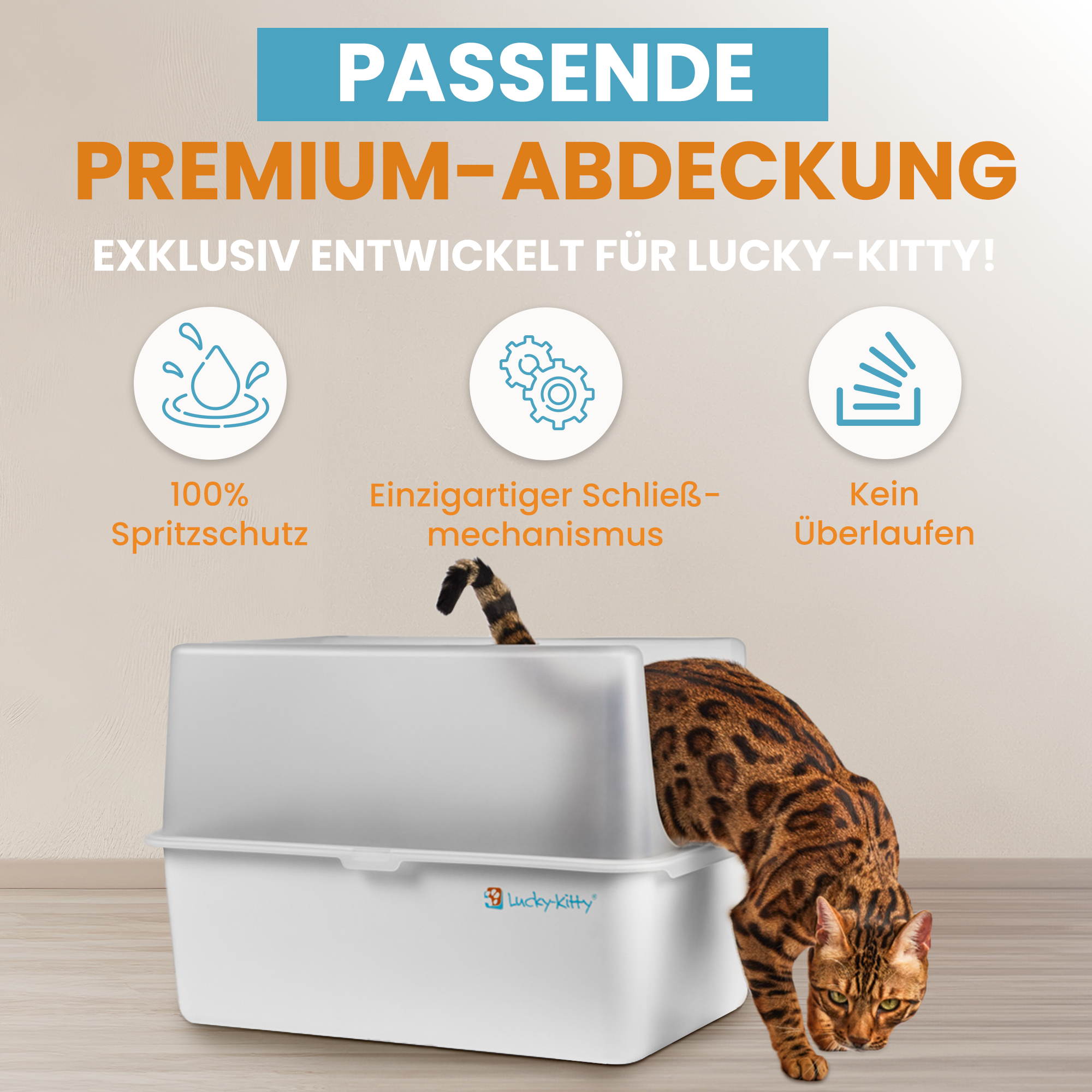 Lucky-Kitty Katzentoilette XXL Edelstahl Weiß mit Haube 50 l
