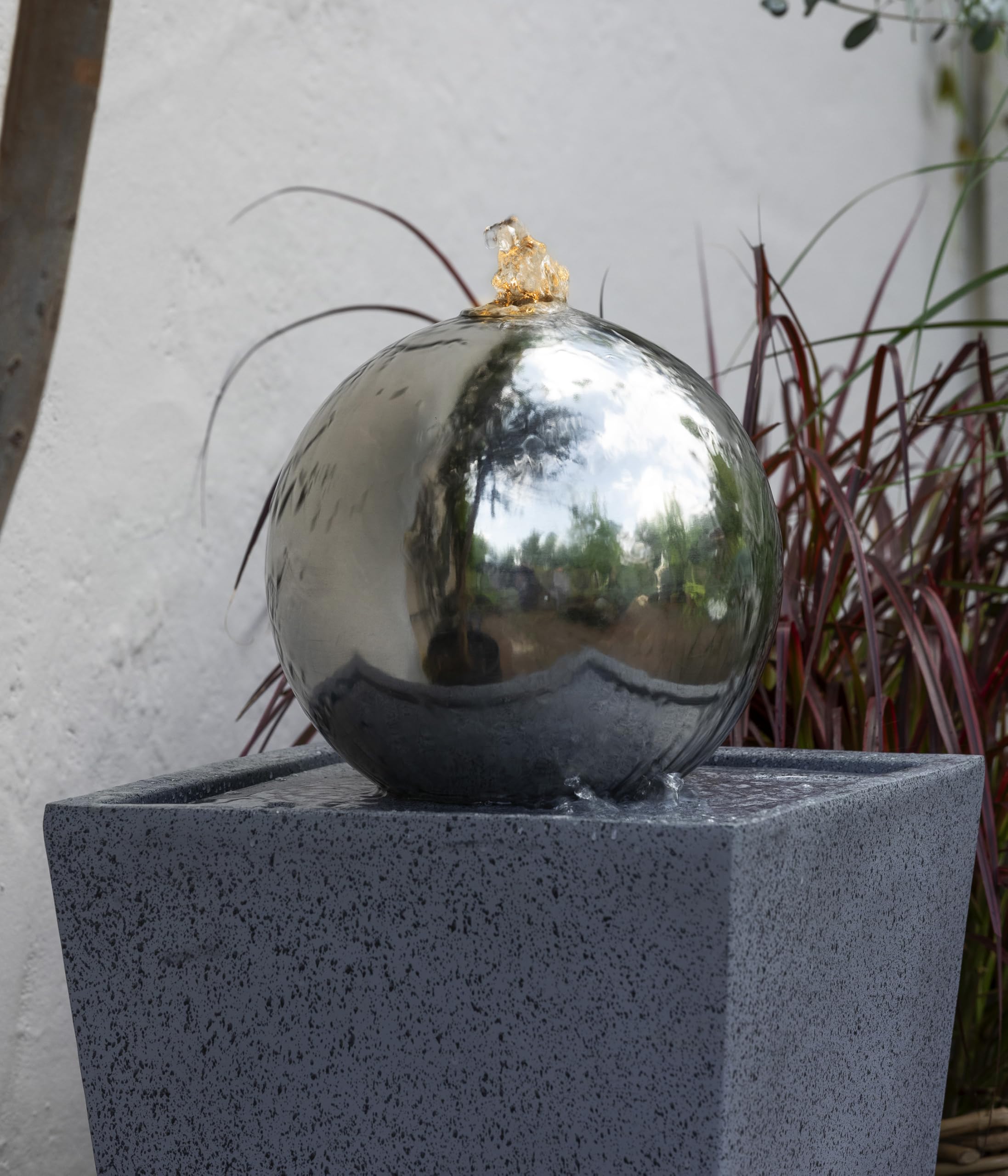 Dehner Kioto Gartenbrunnen Edelstahl Kugel LED
