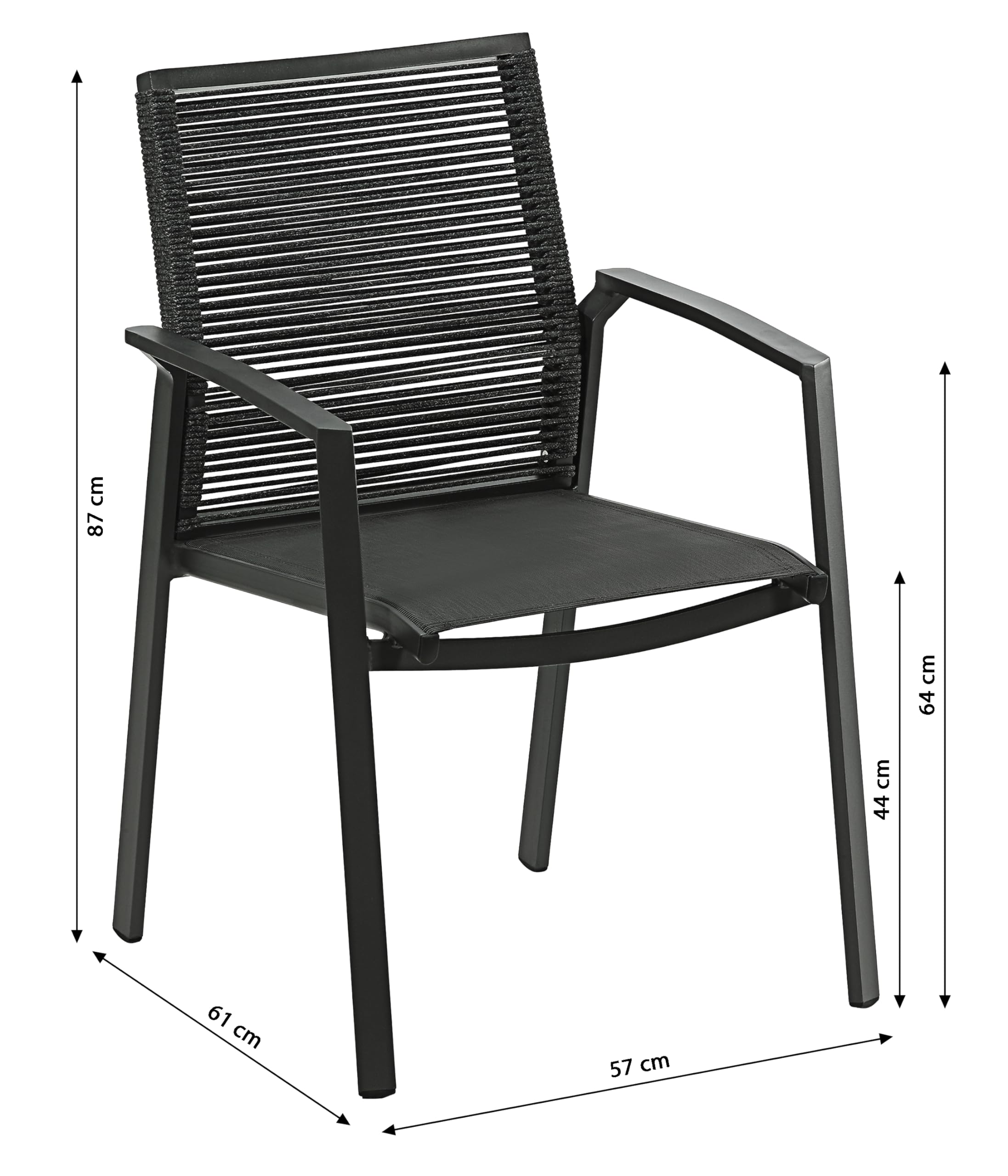 Dehner Monaco Stapelstuhl 87x57x61cm Textilen Alu grau stapelbar