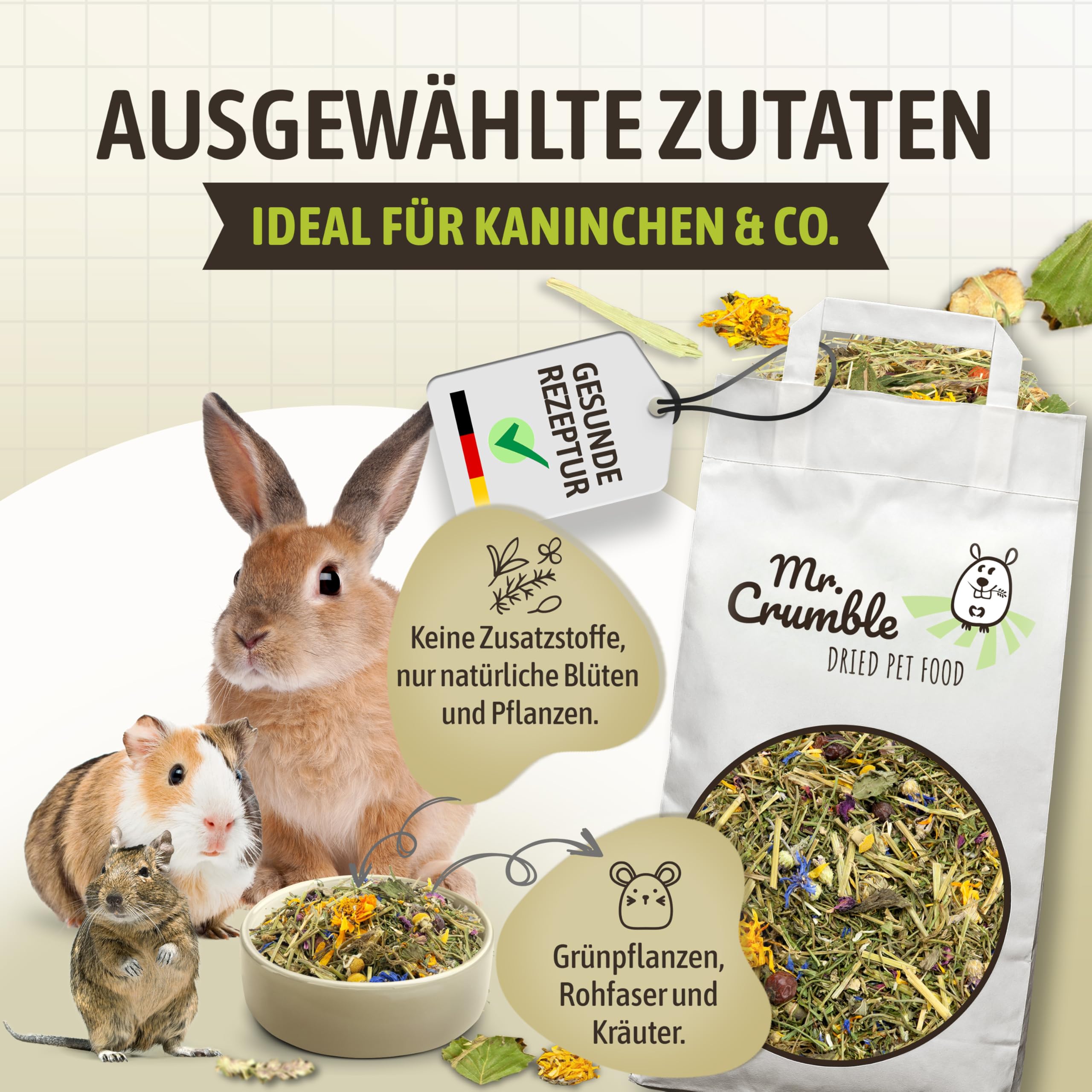 Mr. Crumble Wildwiese Struktur-Futter Nagerfutter 1kg getreidefrei
