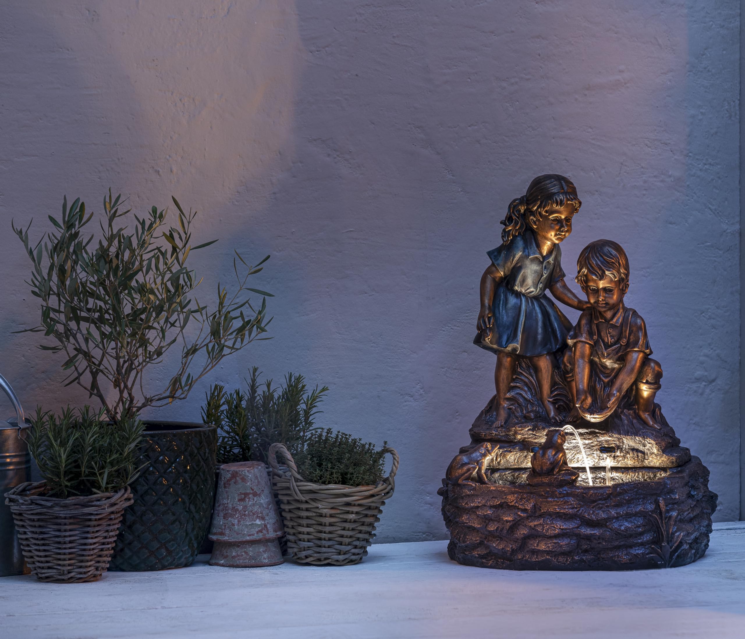 Dehner Amici Gartenbrunnen Solar LED Polyresin bronze