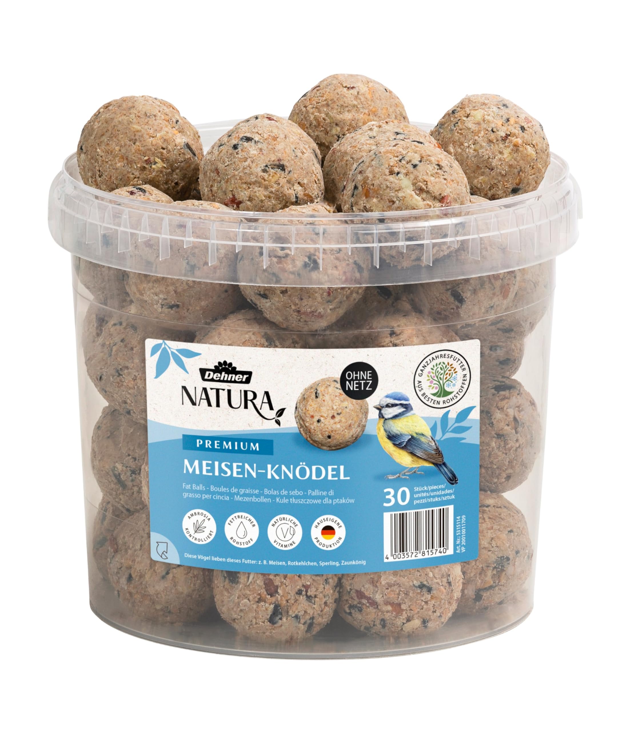 Dehner Natura Premium Meisenknödel Eimer ohne Netz 30x90 g Nuss