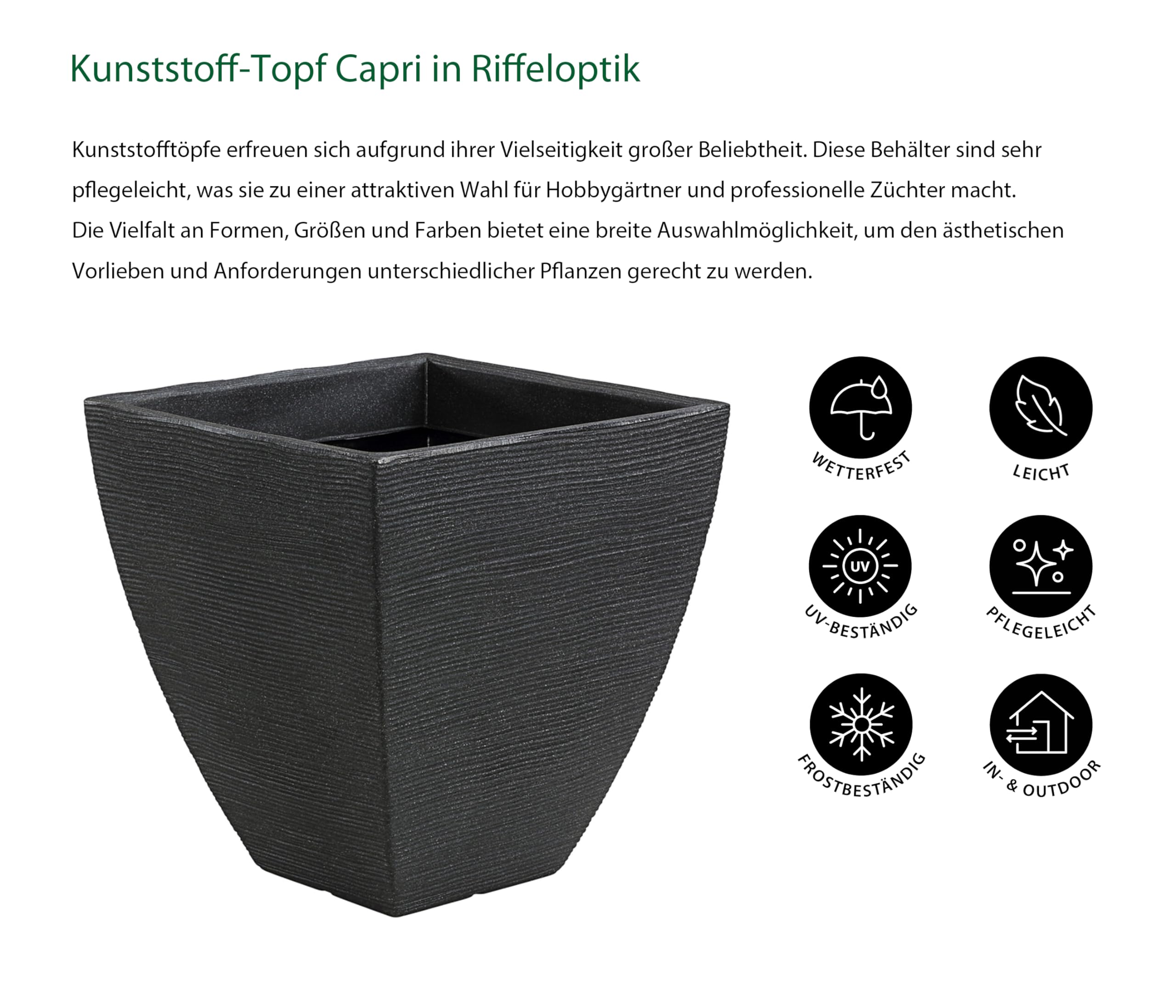 Dehner Capri Pflanztopf Riffel anthrazit 40 x 42 cm