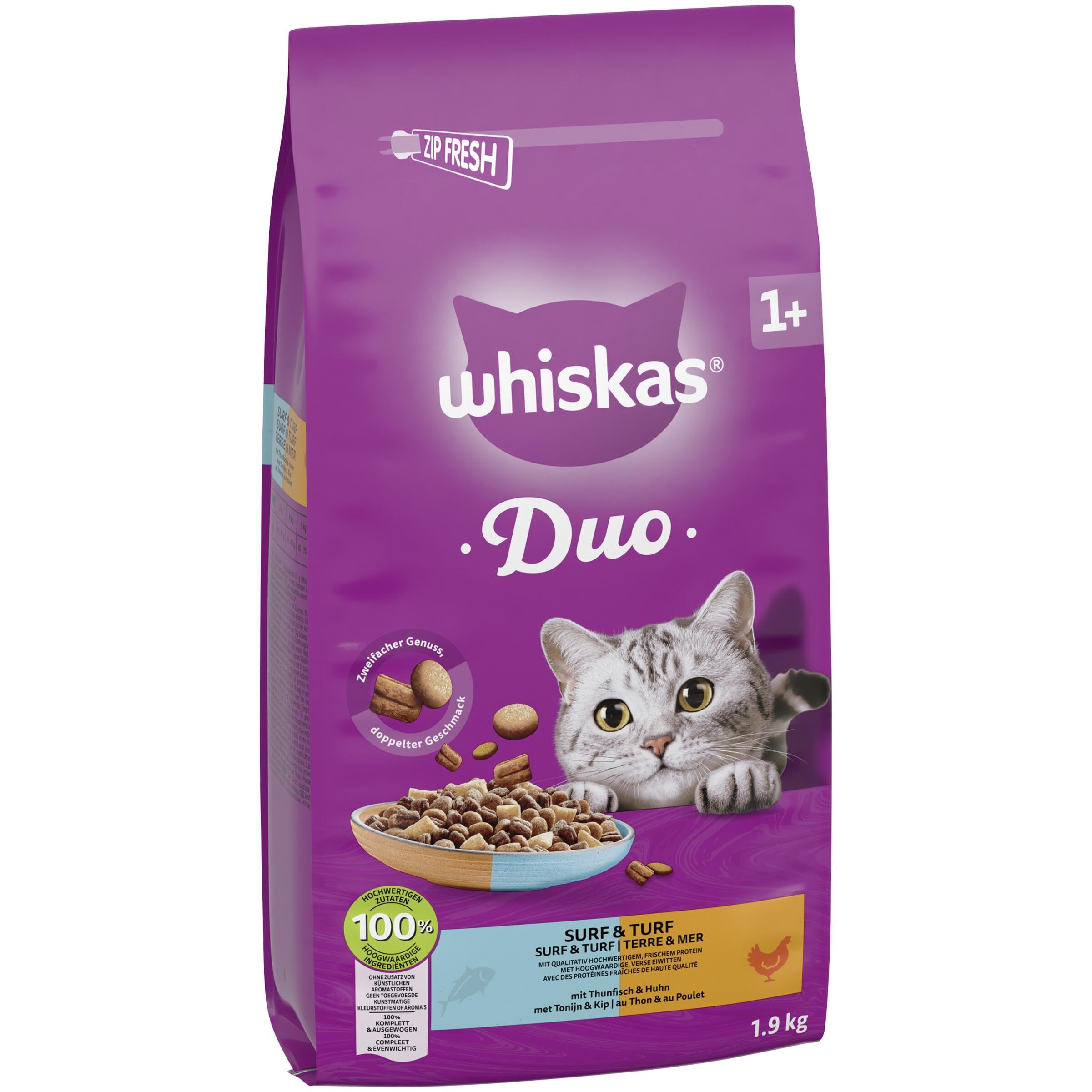 Whiskas Duo Trockenfutter Surf & Turf 6x1,9kg Huhn Fisch