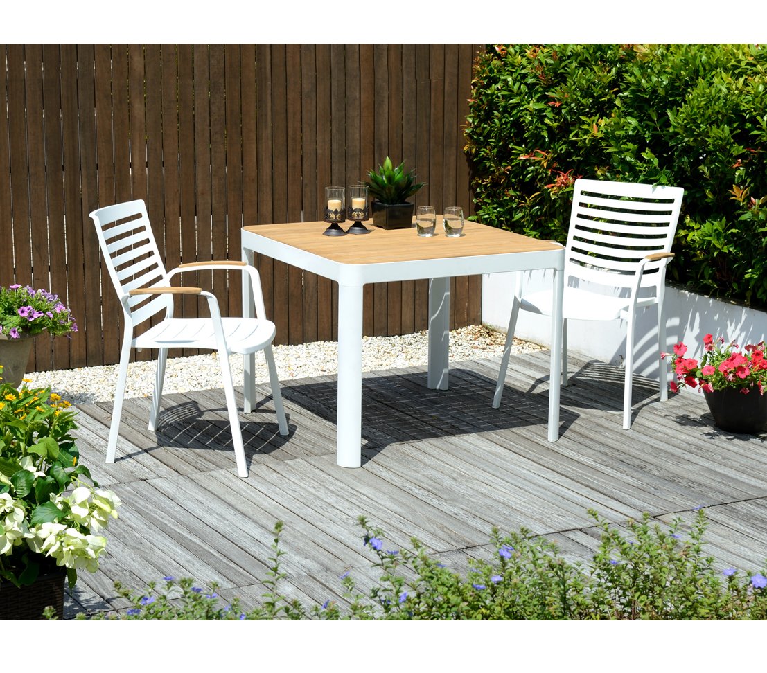 Dehner Bergen Gartentisch 95x95 cm Teak weiß