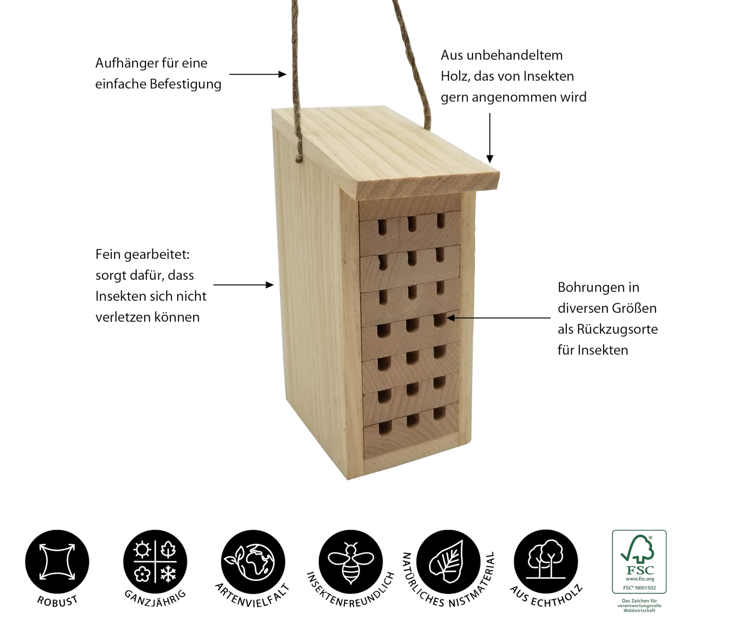 Dehner Natura Premium Insektenhotel Zermatt 8x19,5x12,5 natur