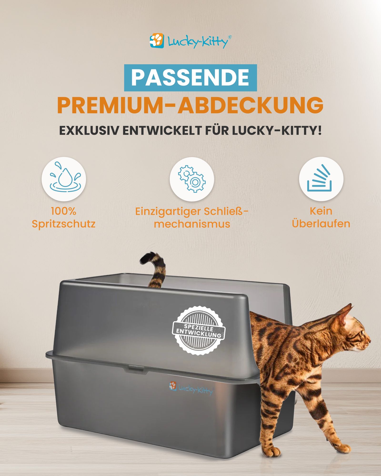 Lucky-Kitty Katzentoilette XXL Edelstahl Natur Katzenklo mit Haube