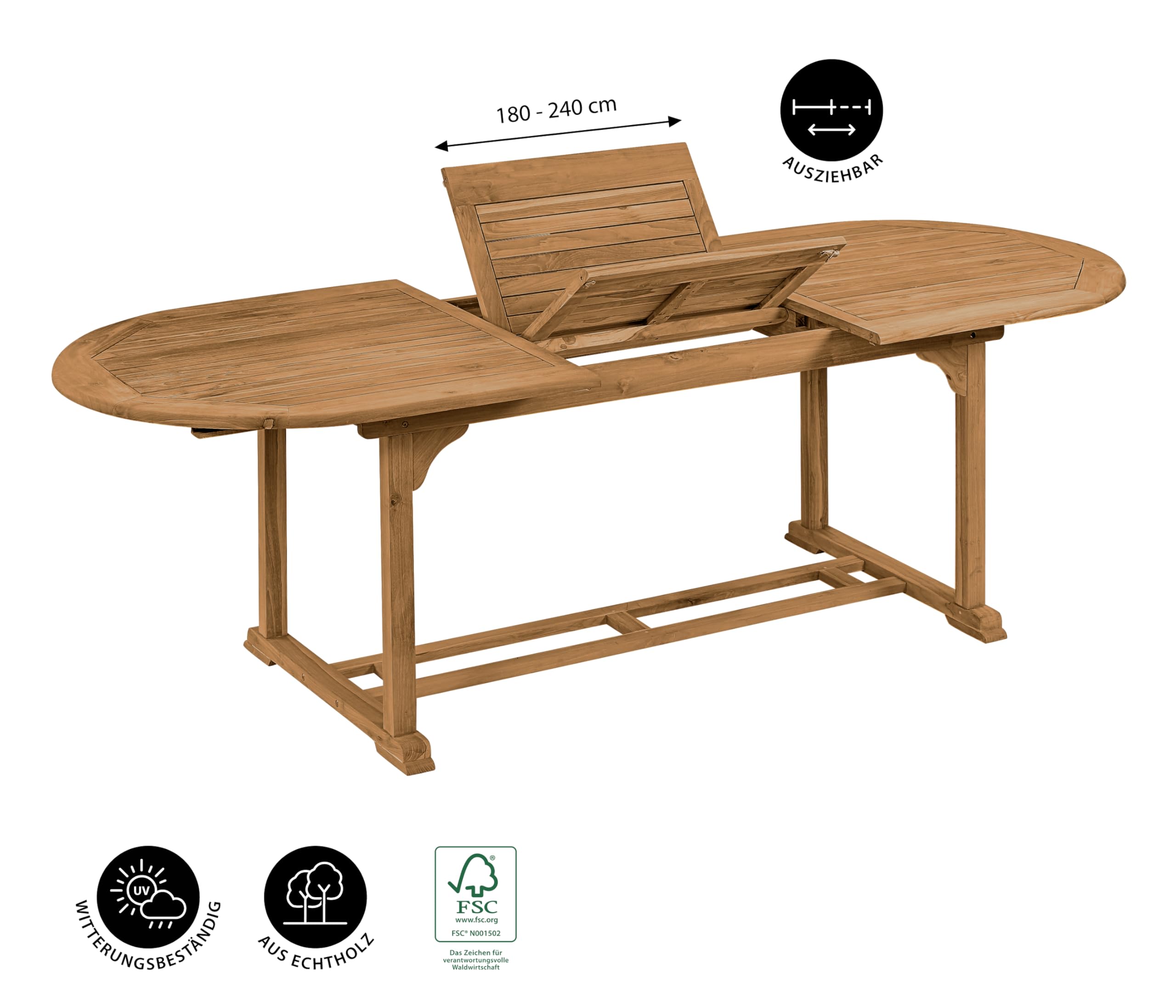 Dehner Havanna Gartentisch 180/240x90 cm hellbraun Teakholz
