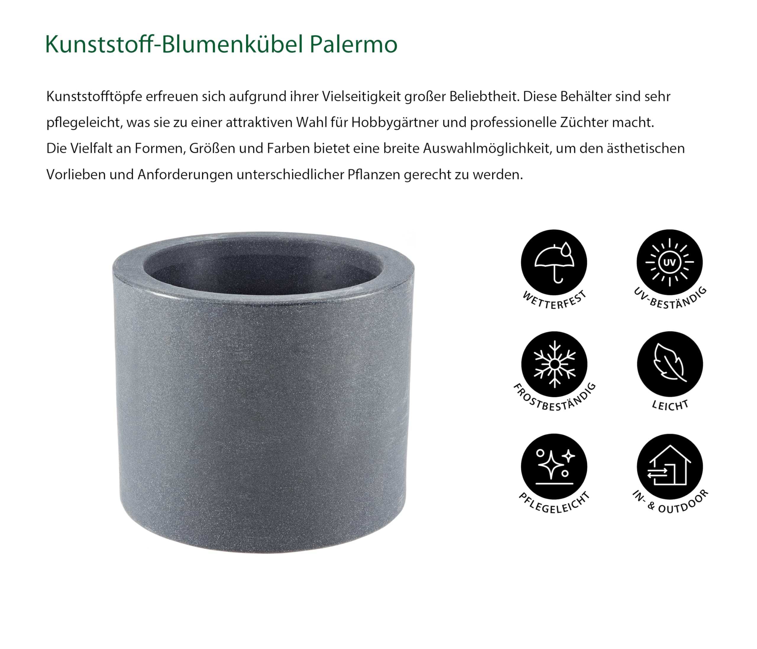 Dehner Palermo Ø 40 cm Blumenkübel anthrazit Rollen