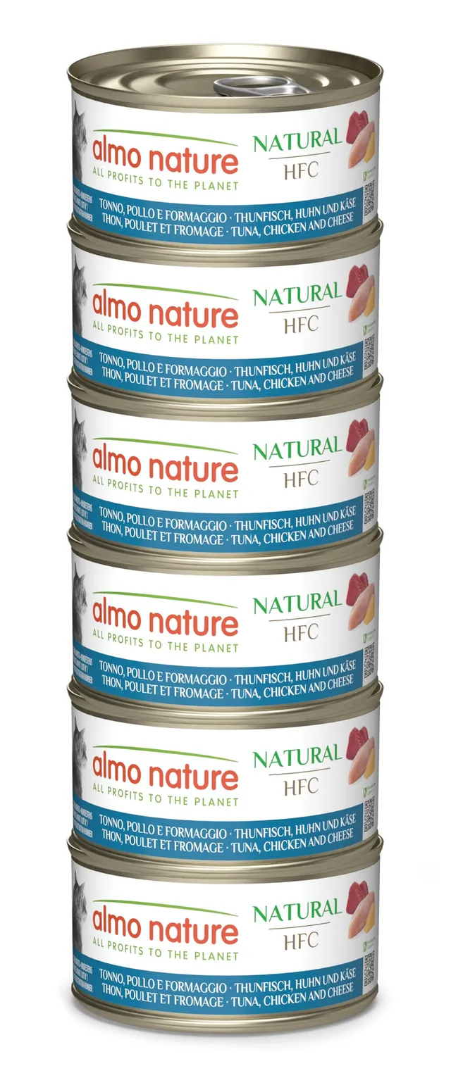 Almo Nature HFC Natural Nassfutter Thunfisch Huhn Käse 6x70g glutenfrei
