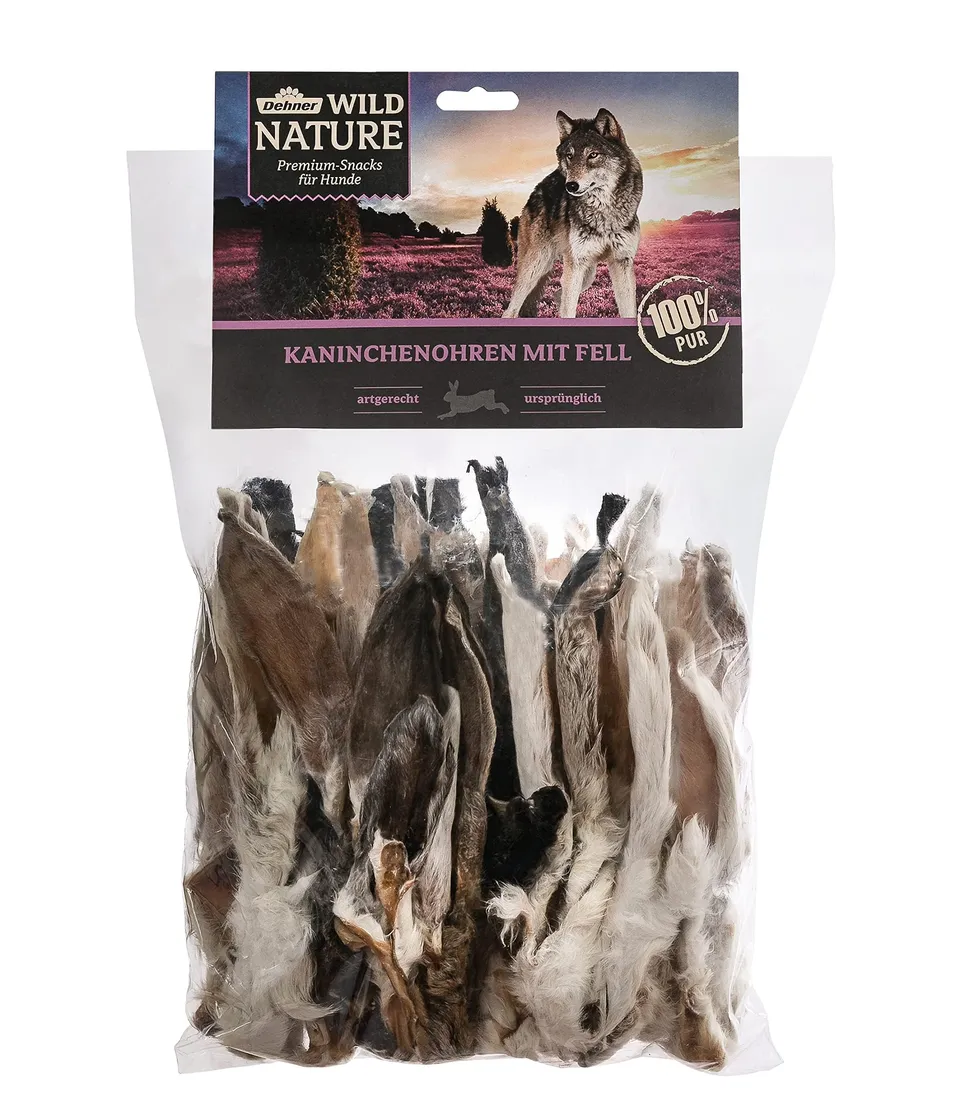 Dehner Wild Nature Kaninchenohren mit Fell Hundesnack 500g glutenfrei