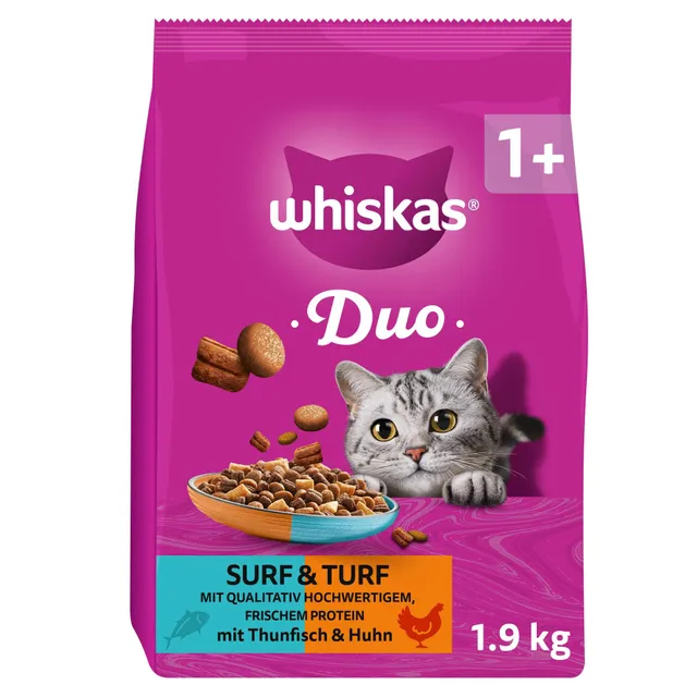 Whiskas Duo Trockenfutter Surf & Turf 6x1,9kg Huhn Fisch