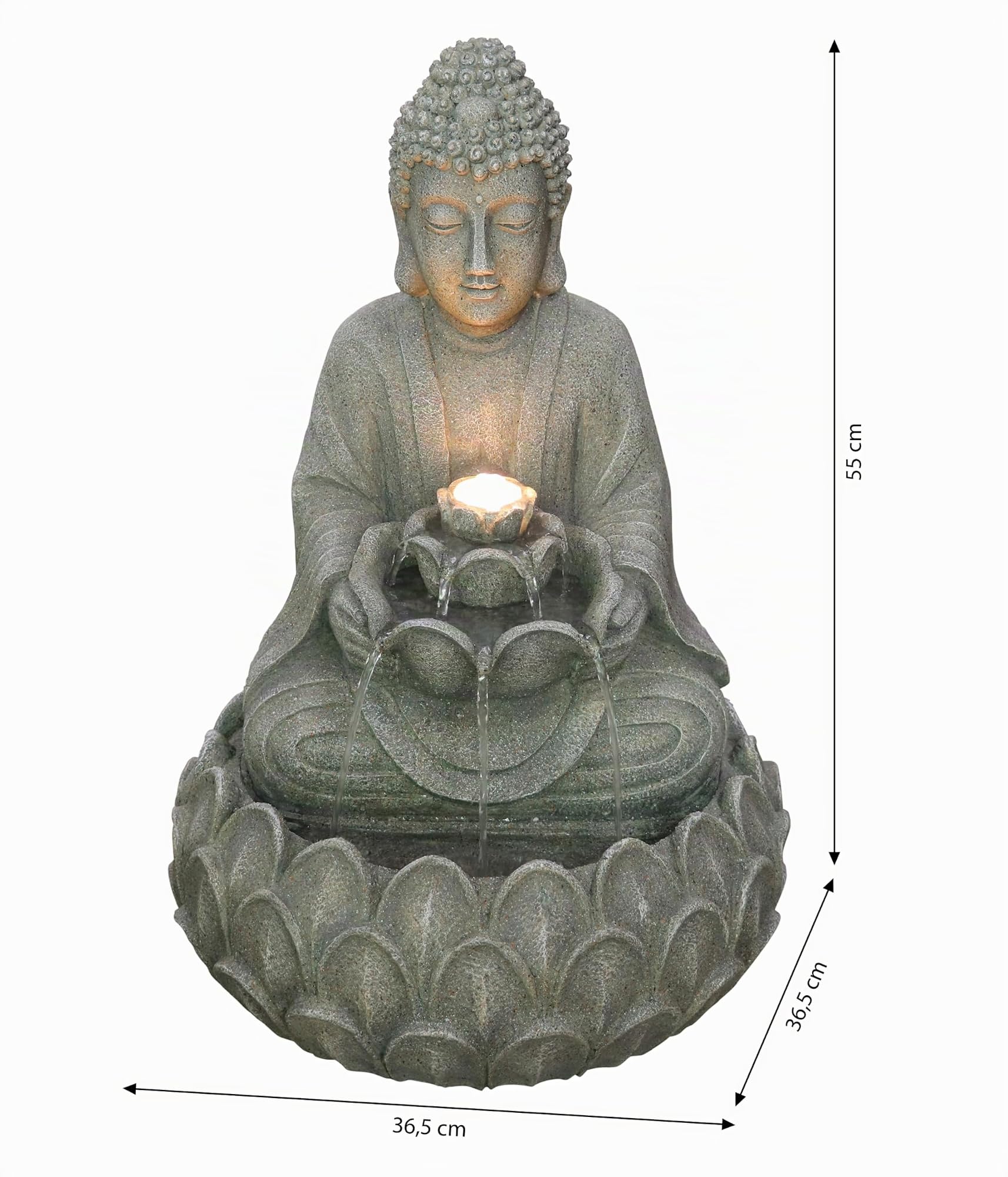 Dehner Yoga Solarbrunnen grau 55 cm LED Polyresin