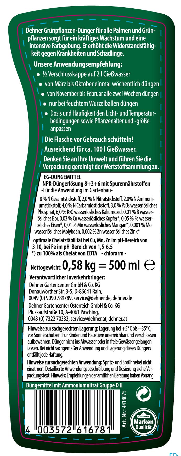 Dehner Grünpflanzen-Dünger flüssig 500 ml für 100 l