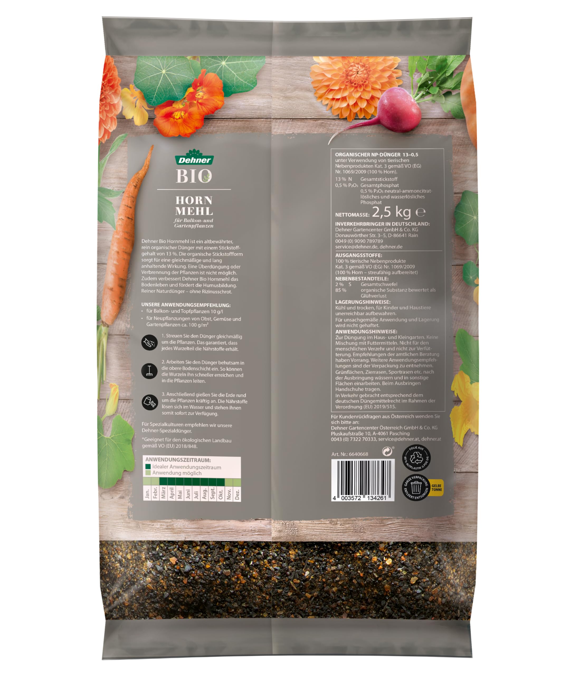 Dehner Bio Hornmehl Dünger 2,5kg Stickstoff 13 Prozent Bio