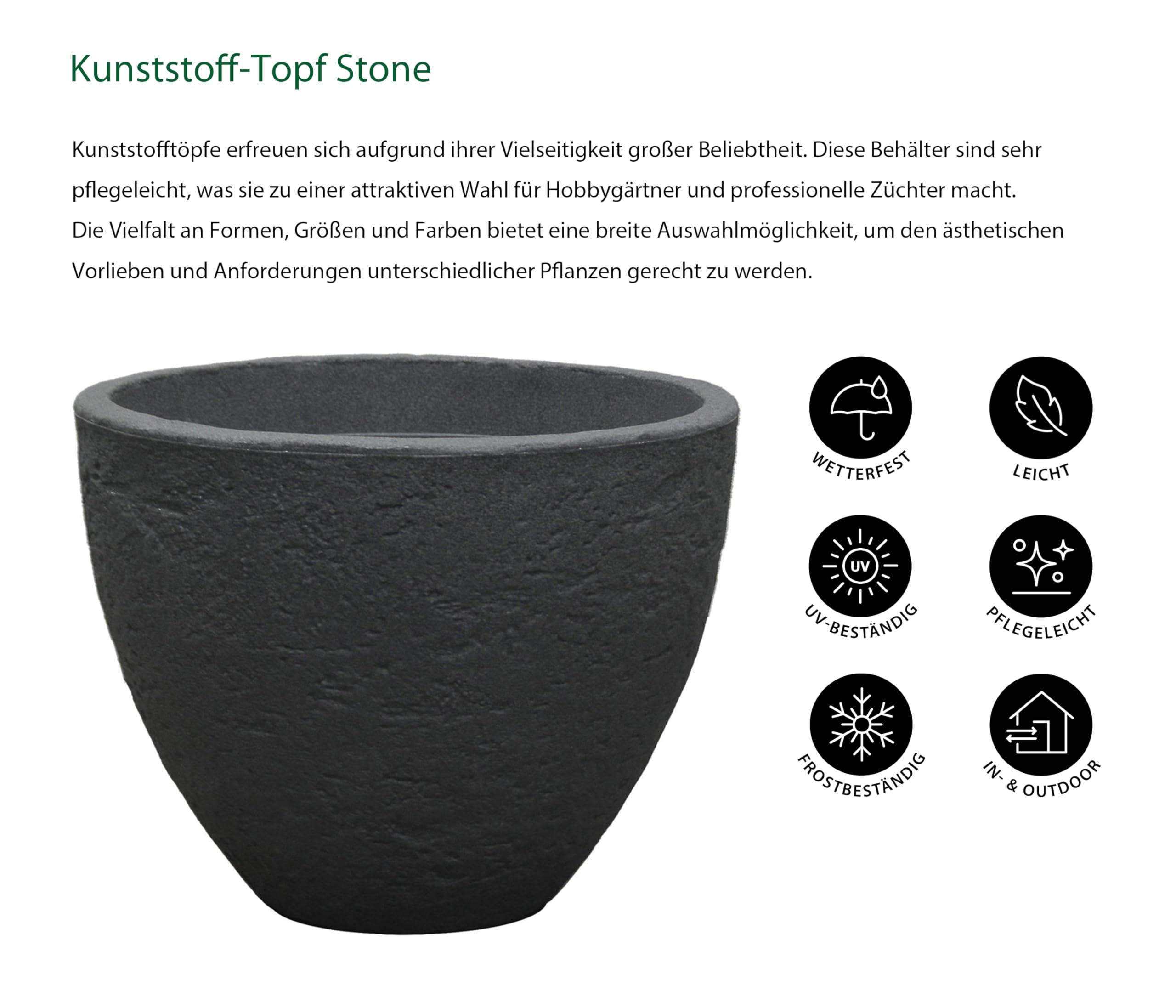 Dehner Stone Ø 40 cm Pflanztopf anthrazit Stein-Optik