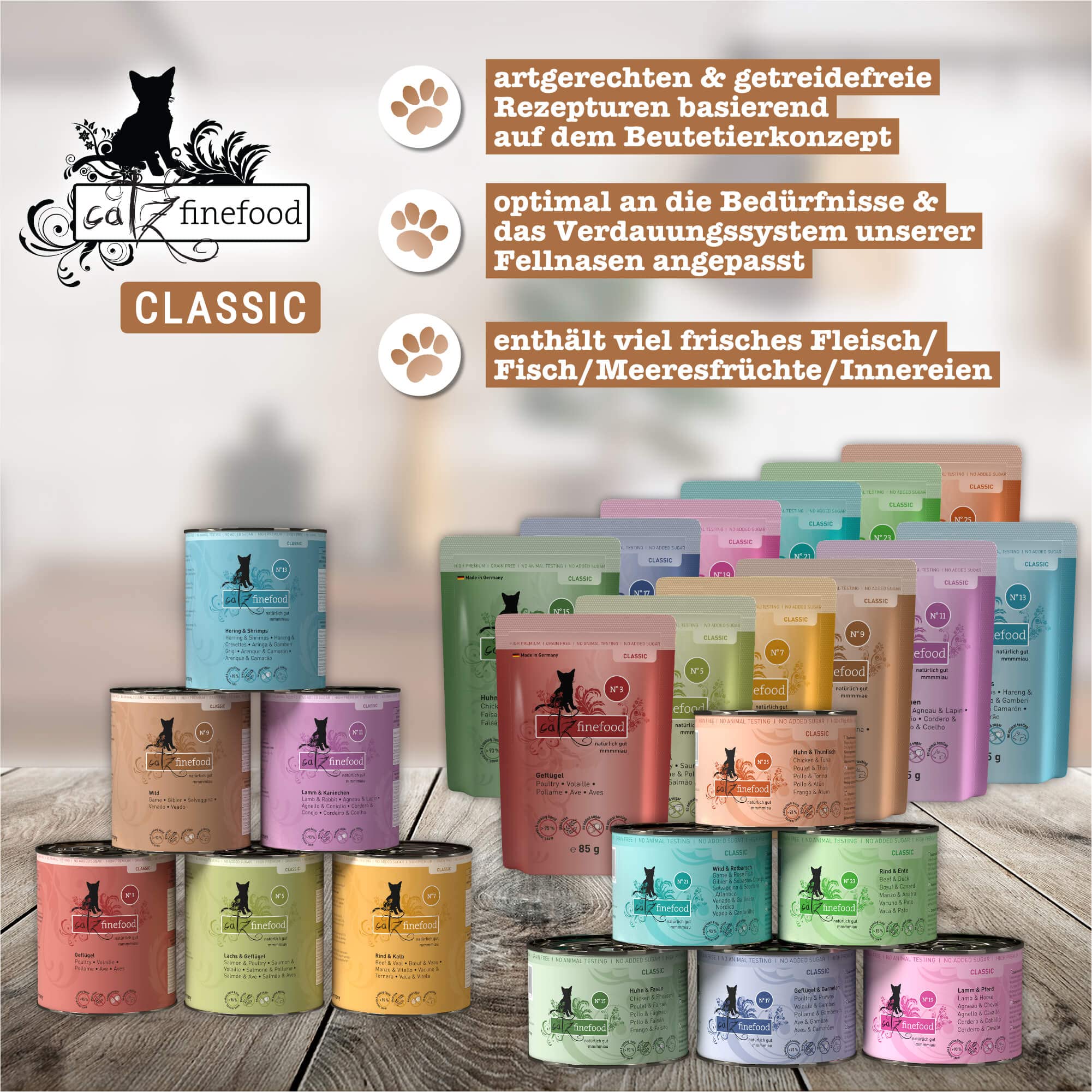 catz finefood Classic N° 9 Wild Nassfutter 6x300g zuckerfrei