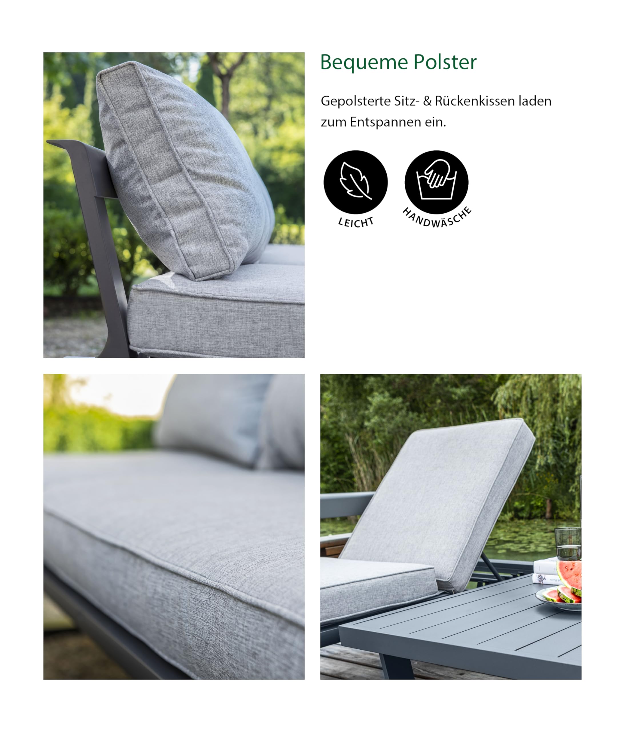 Dehner Bellevue Gartenlounge 3-teilig dunkelgrau Polster