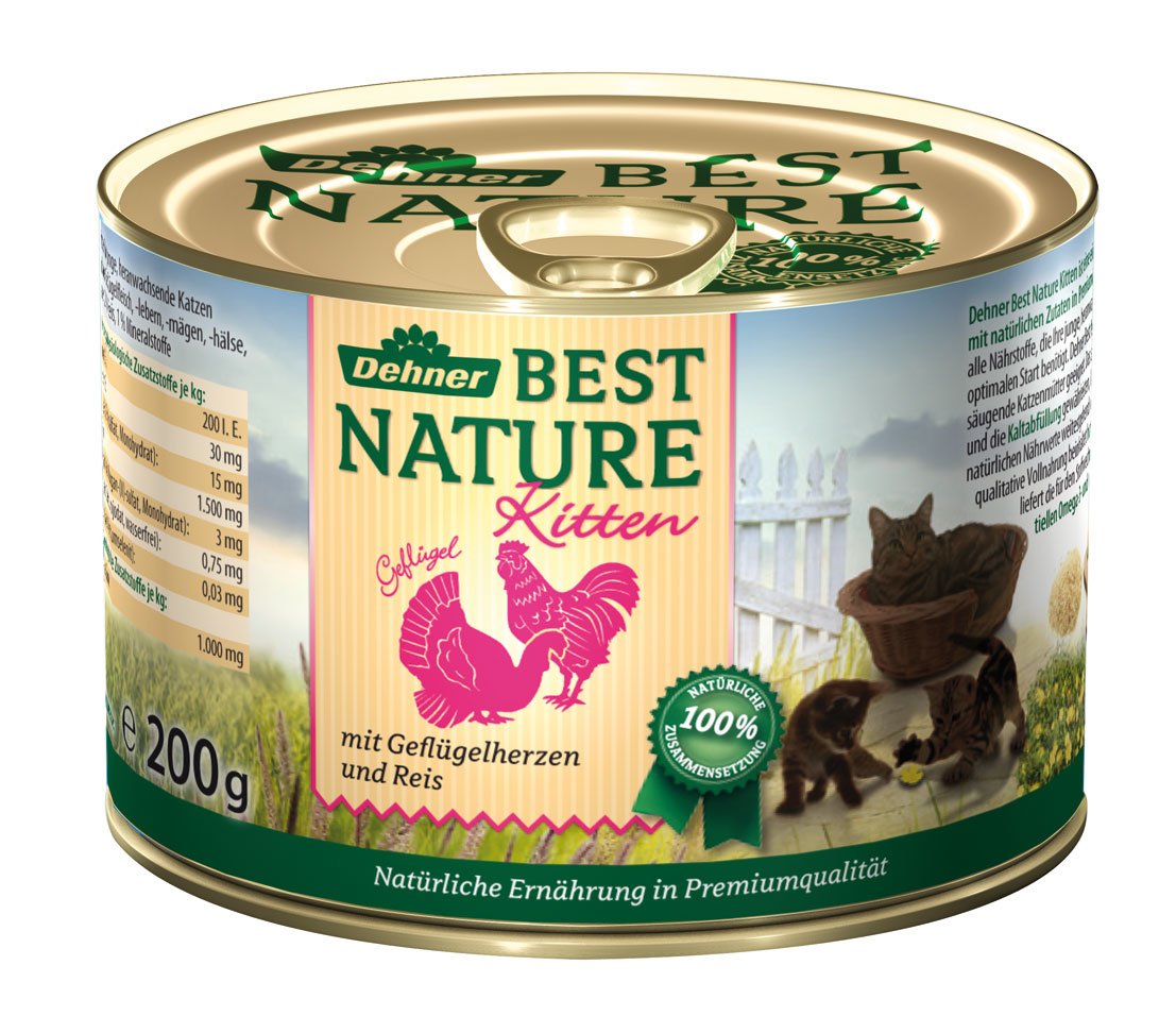 Dehner Best Nature Kitten Nassfutter Geflügelherzen 6x200g