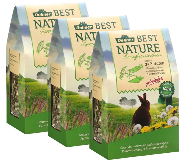 Dehner Best Nature Zwergkaninchenfutter 3x500g getreidefrei