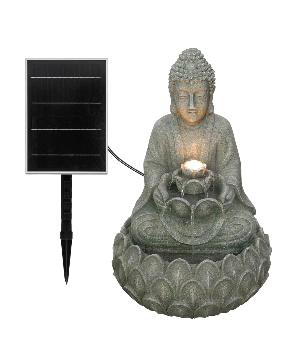 Dehner Yoga Solarbrunnen grau 55 cm LED Polyresin