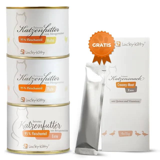 Lucky-Kitty Probierset Nassfutter 3x200g + Creme