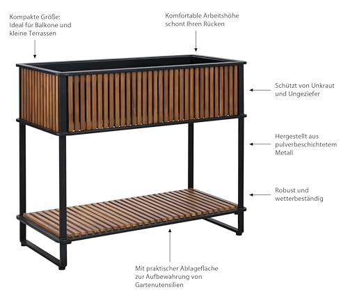 Dehner Premium Lovely Boston Balkonhochbeet Akazienholz schwarz-braun