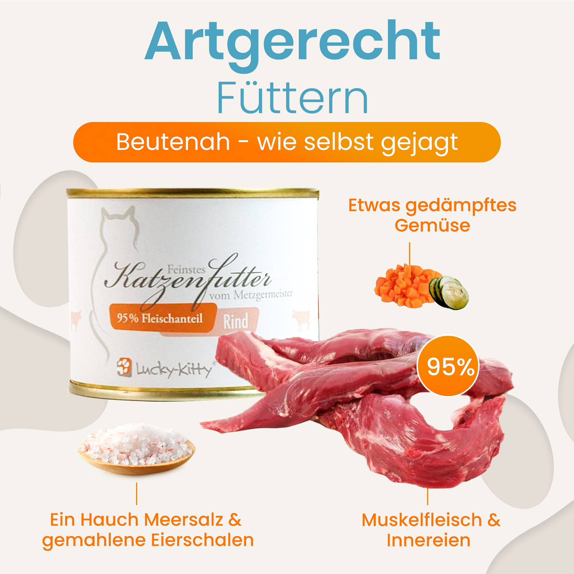 Lucky-Kitty Rind Nassfutter Katze 200g getreidefrei 95% Fleisch
