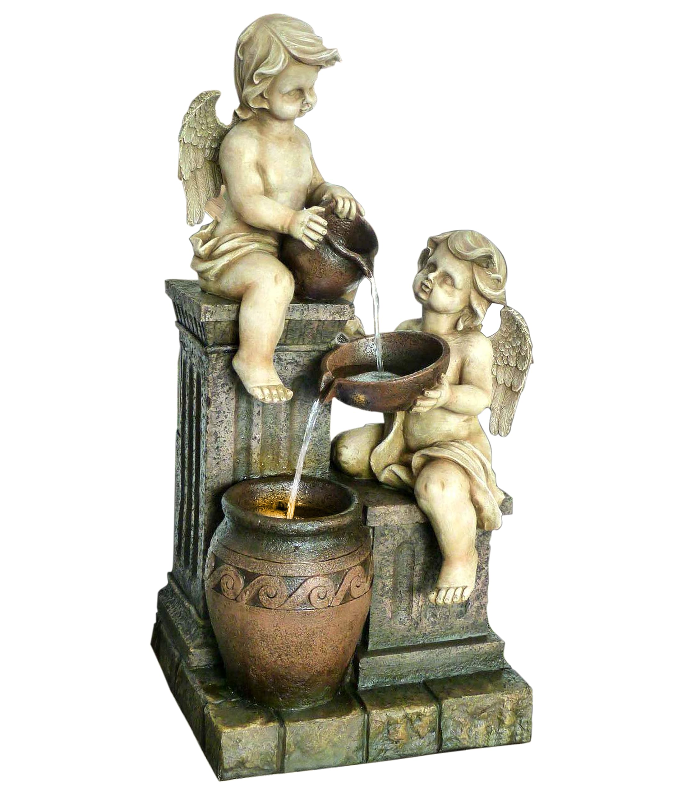 Dehner Premium Lovely Engel Gartenbrunnen mit LED grau 84,5 cm