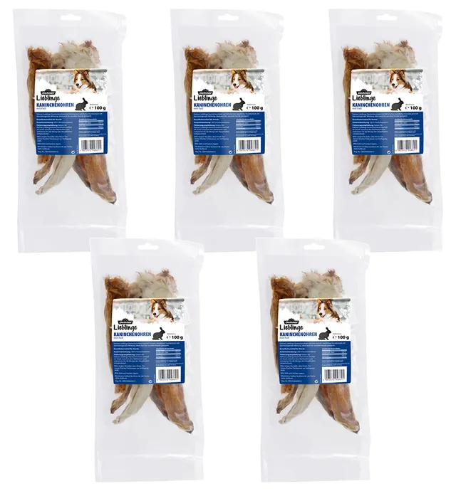 Dehner Lieblinge Kaninchenohren Hundesnack 5x100g natürlich