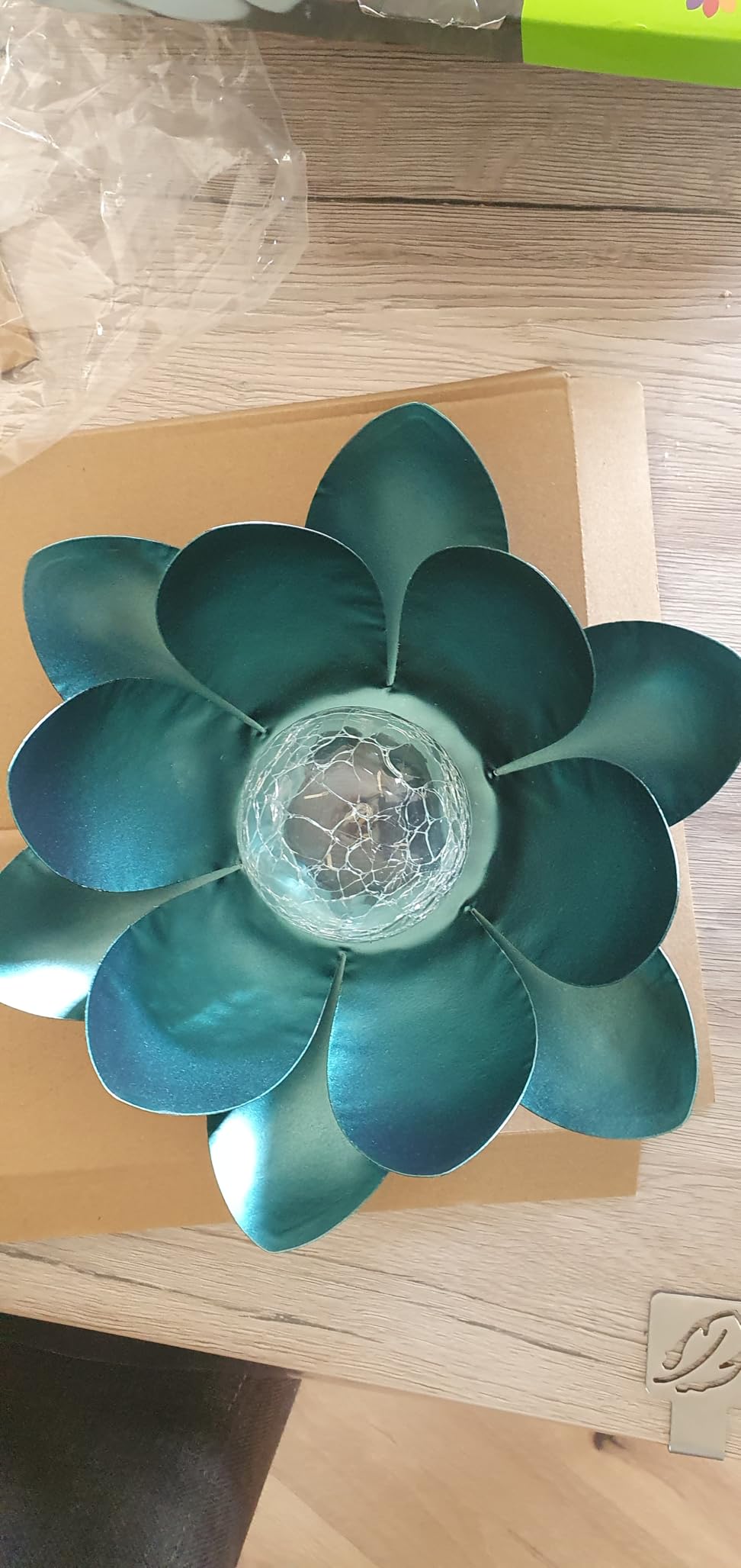 Dehner Premium Lovely Lotus Solarleuchte silber-blau Ø 27,5 cm