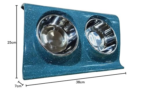 Dehner Doppel-Hundenapf Melamin Edelstahl blau 2x350 ml