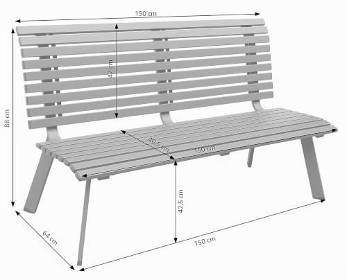 Dehner London Gartenbank 2-Sitzer Alu grau 150 cm