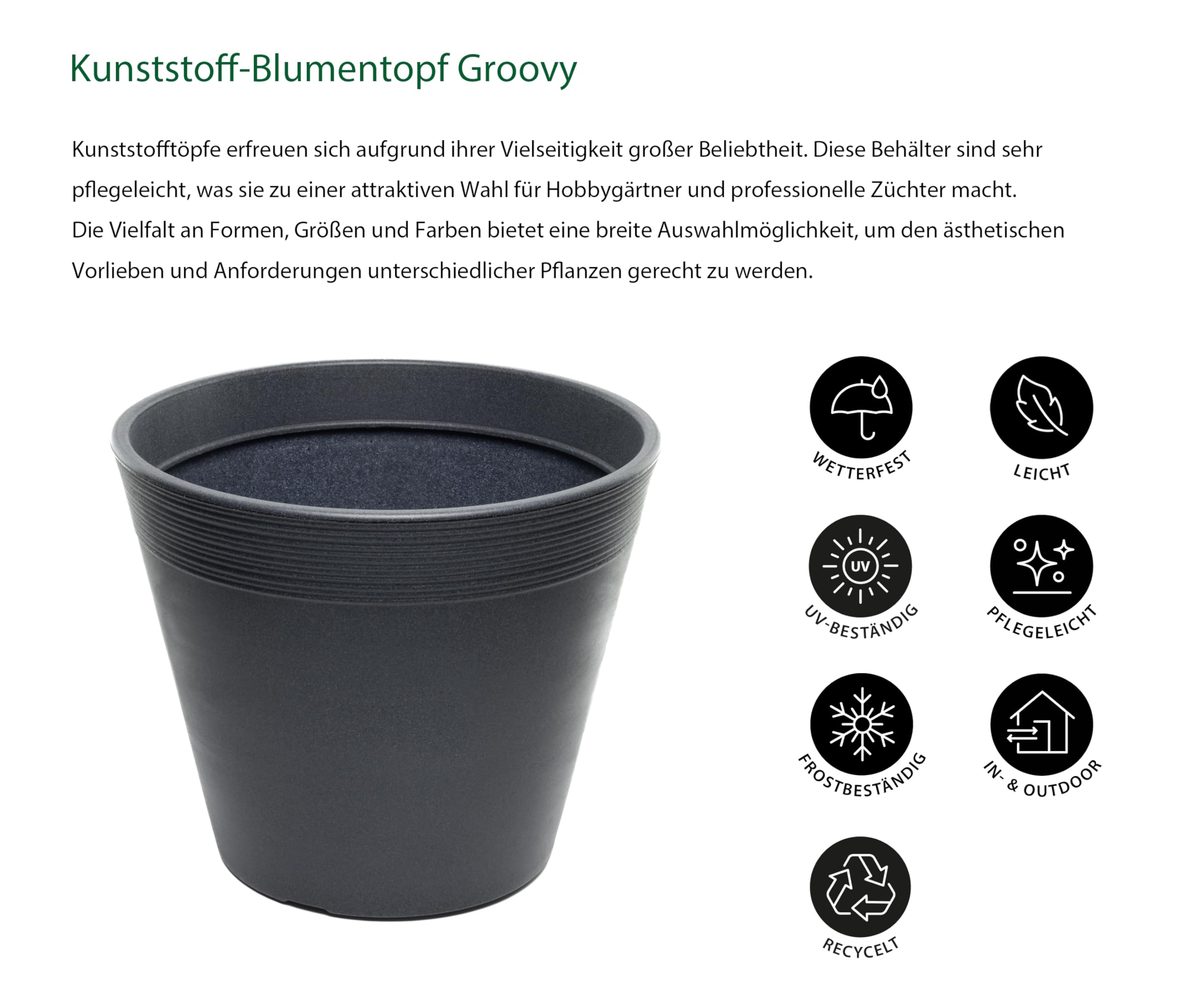Dehner Groovy Blumentopf anthrazit Ø 33 cm frostbeständig