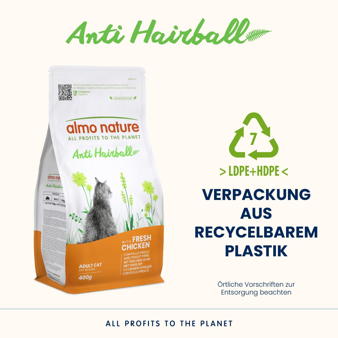 Almo Nature Anti-Hairball Trockenfutter 400g frisches Huhn