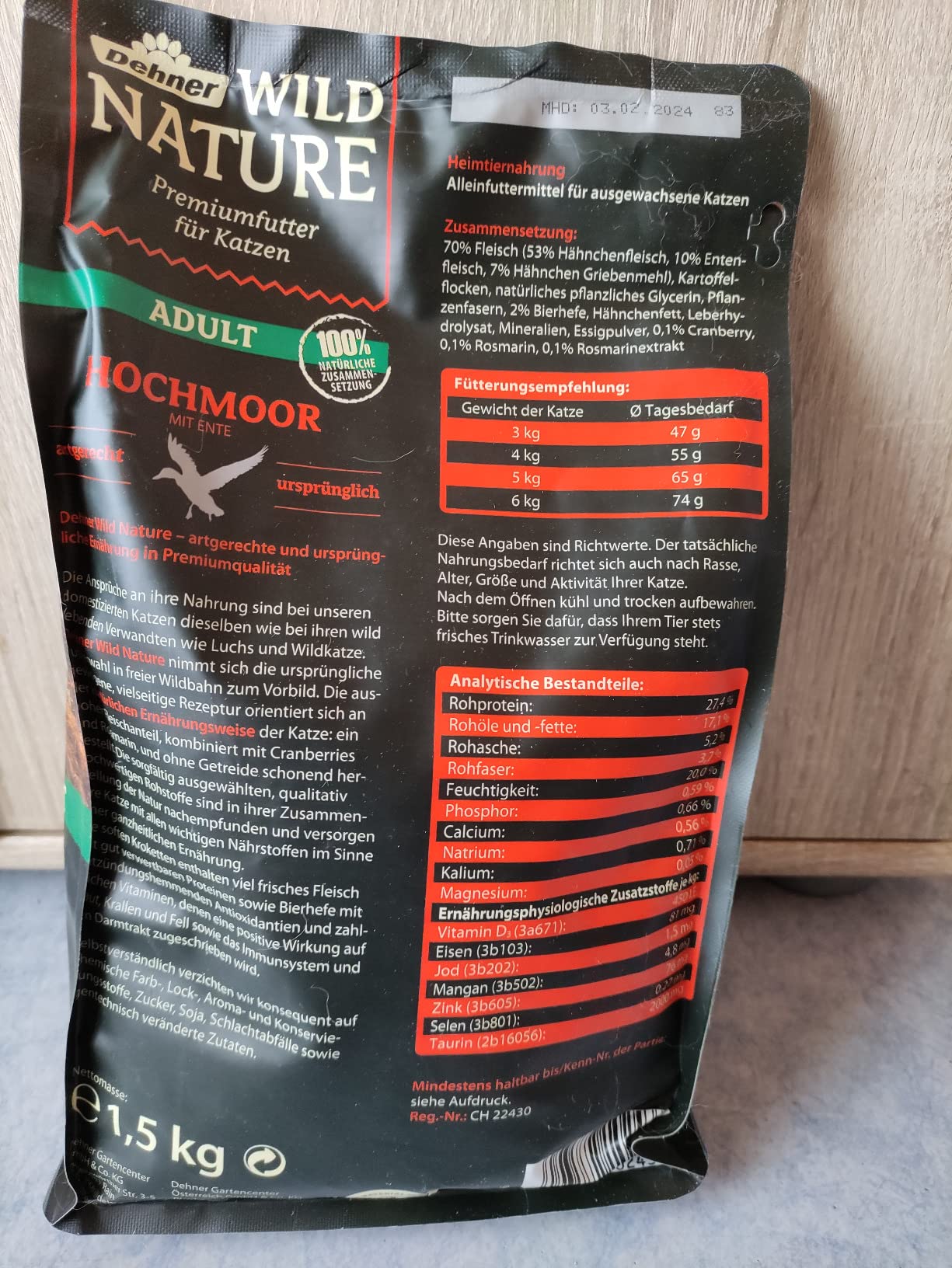 Dehner Wild Nature Hochmoor Adult Katzenfutter Trocken 1,5 kg Ente