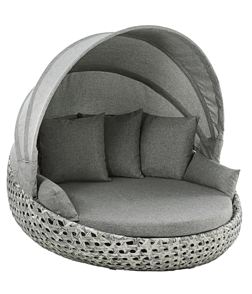 Dehner Miami Sunlounger 220x82 grau-weiß mit Dach