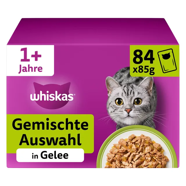 Whiskas Adult 1+ Gemischte Auswahl Nassfutter 84x85g Gelee