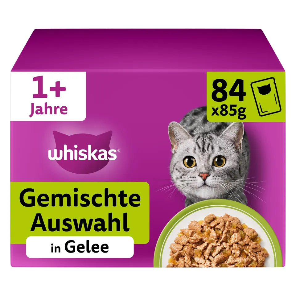 Whiskas Adult 1+ Gemischte Auswahl Nassfutter 84x85g Gelee