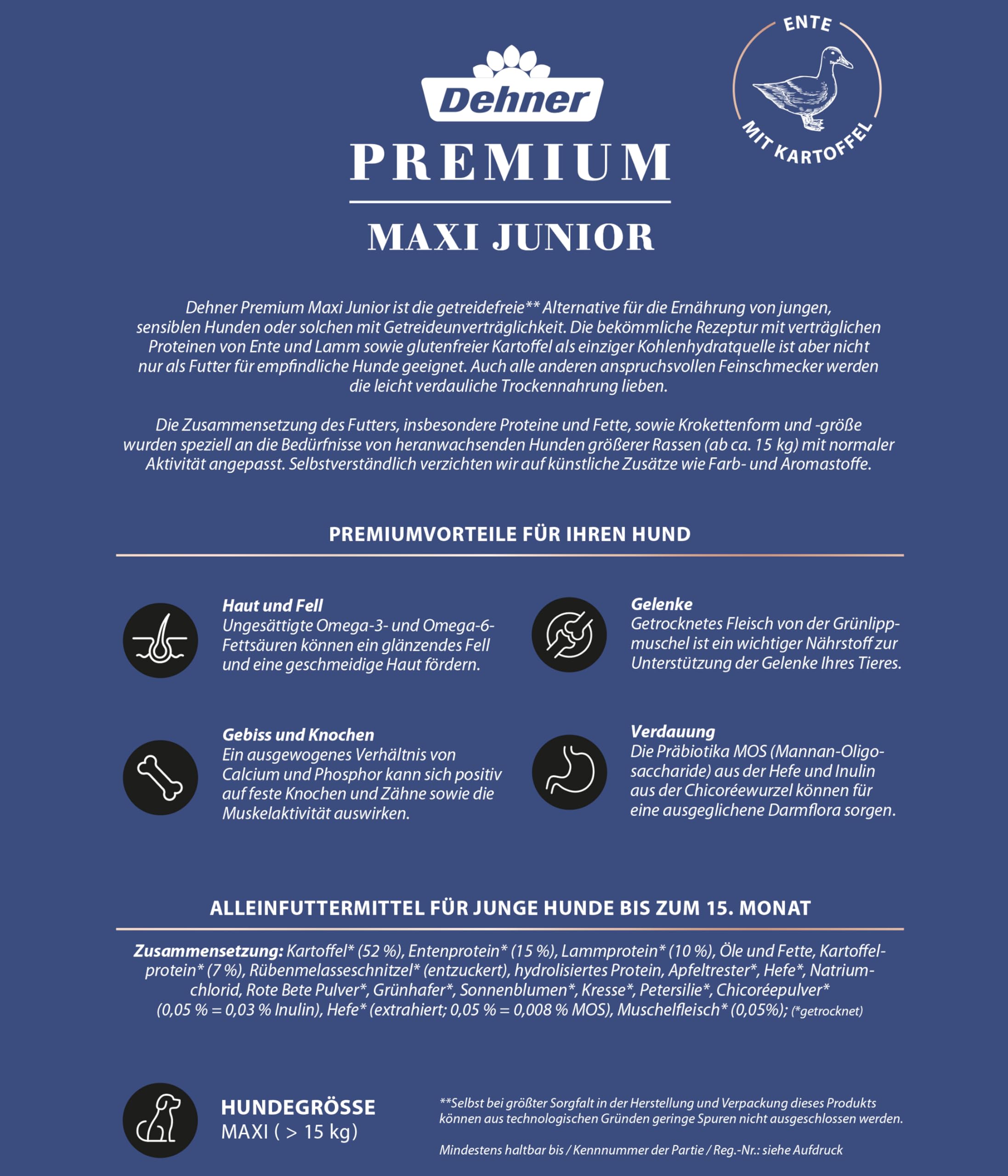 Dehner Premium Maxi Junior Trockenfutter Ente Lamm 4kg