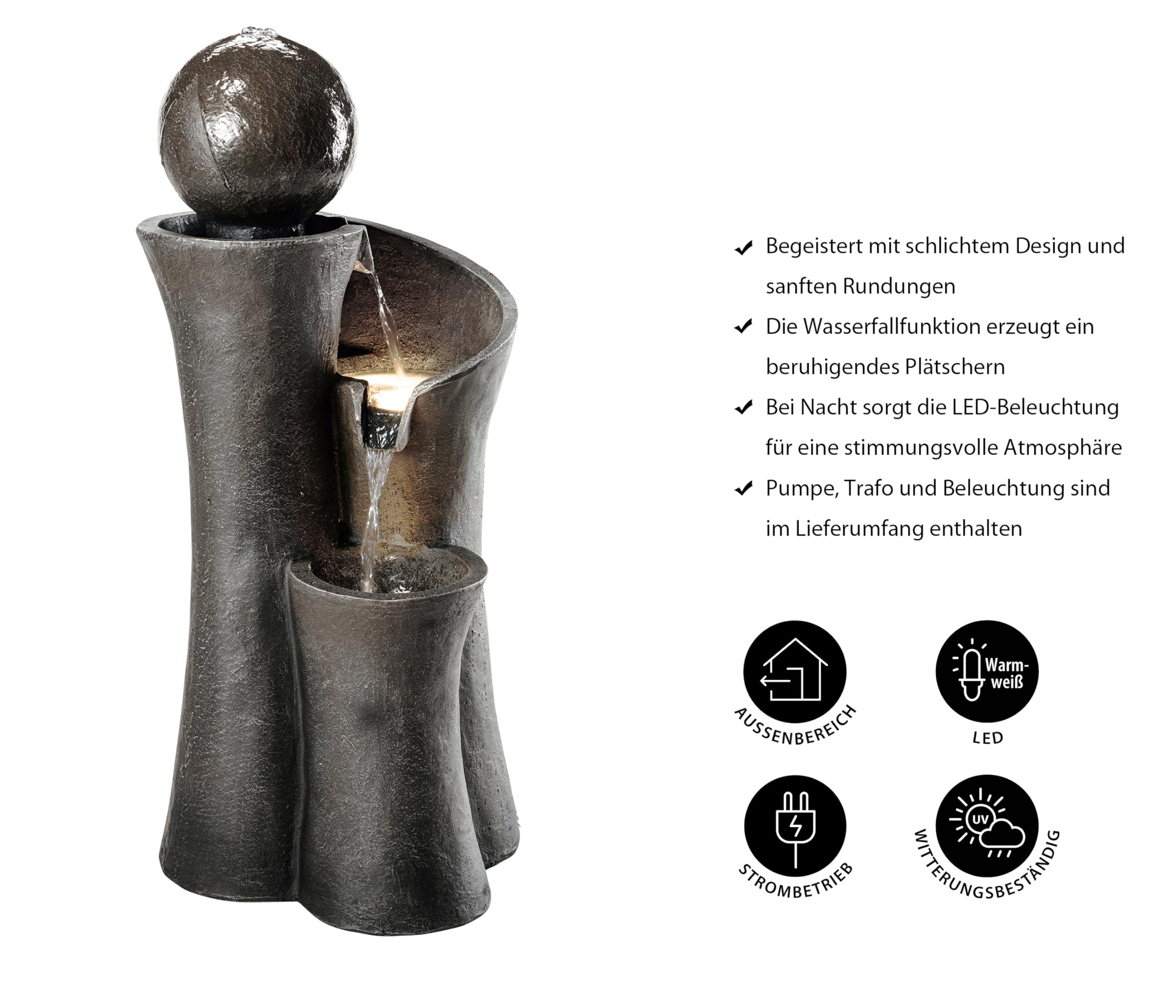 Dehner Gartenbrunnen Acapulco LED Polyresin grau/braun