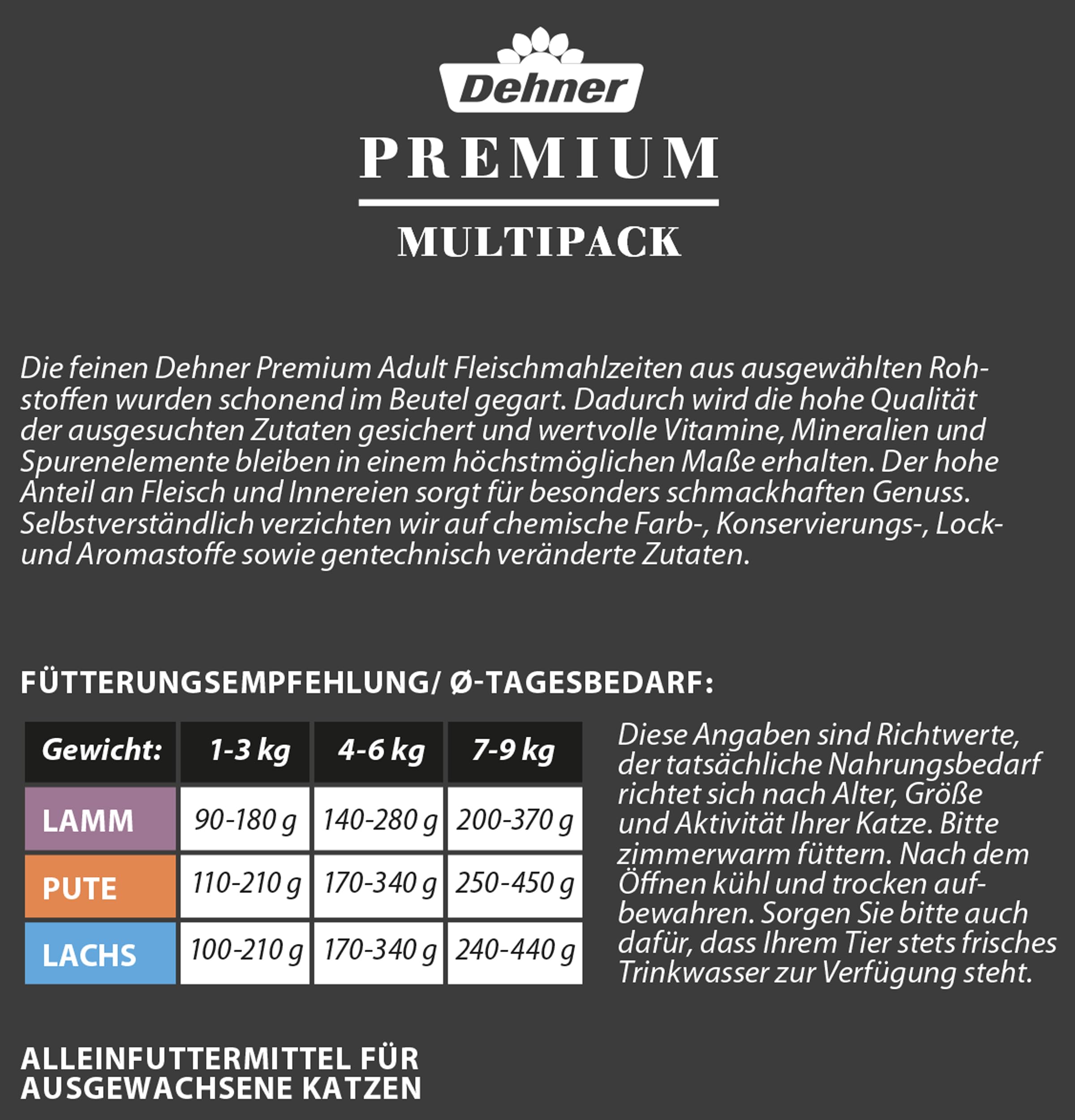 Dehner Premium Multipack Nassfutter Katze 12x100g Lamm Pute Lachs