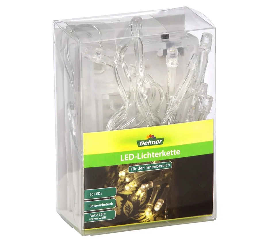 Dehner LED Lichterkette 20 LED Warmweiß Batterie Timer