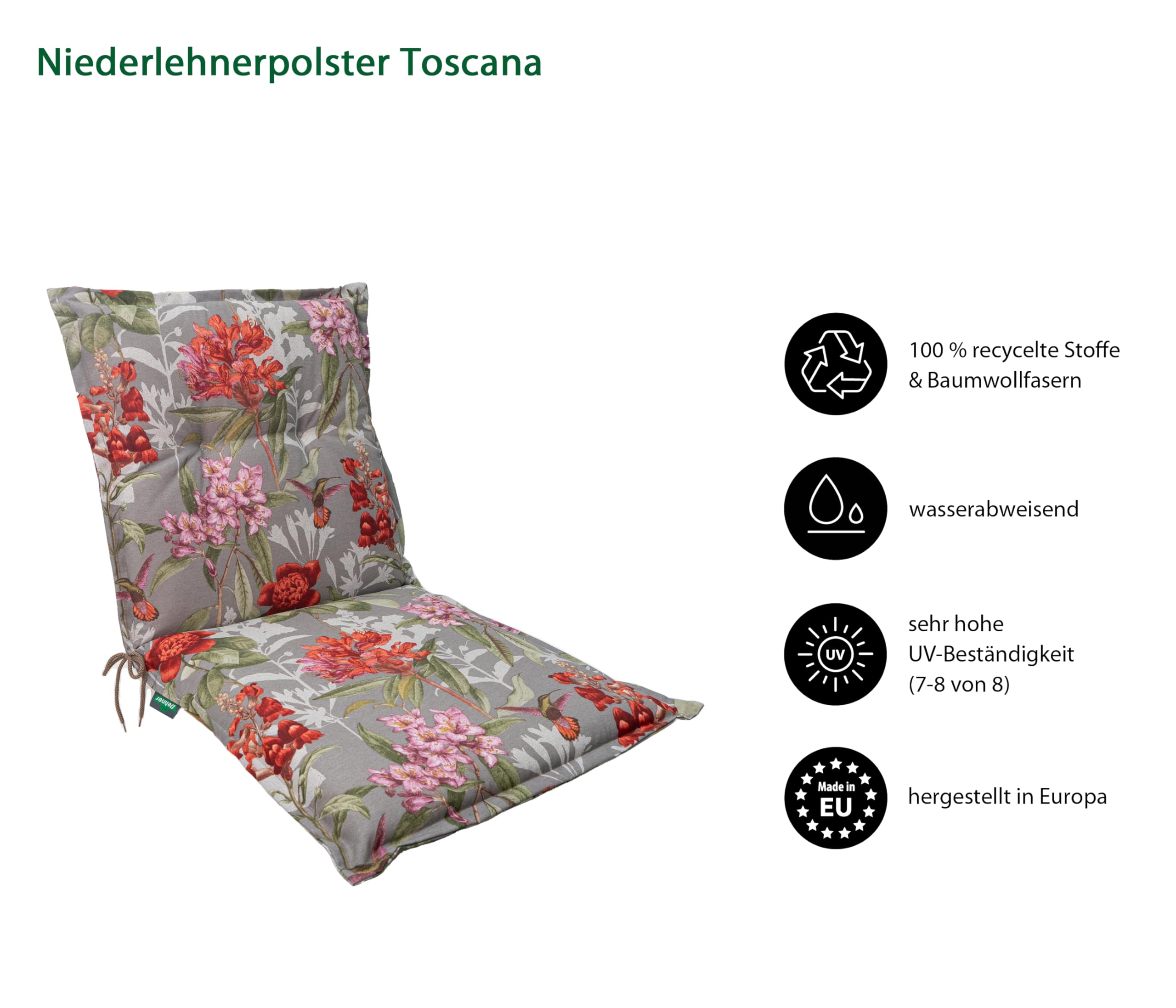 Dehner Toscana Niederlehnerpolster taupe-rot 50x52 cm