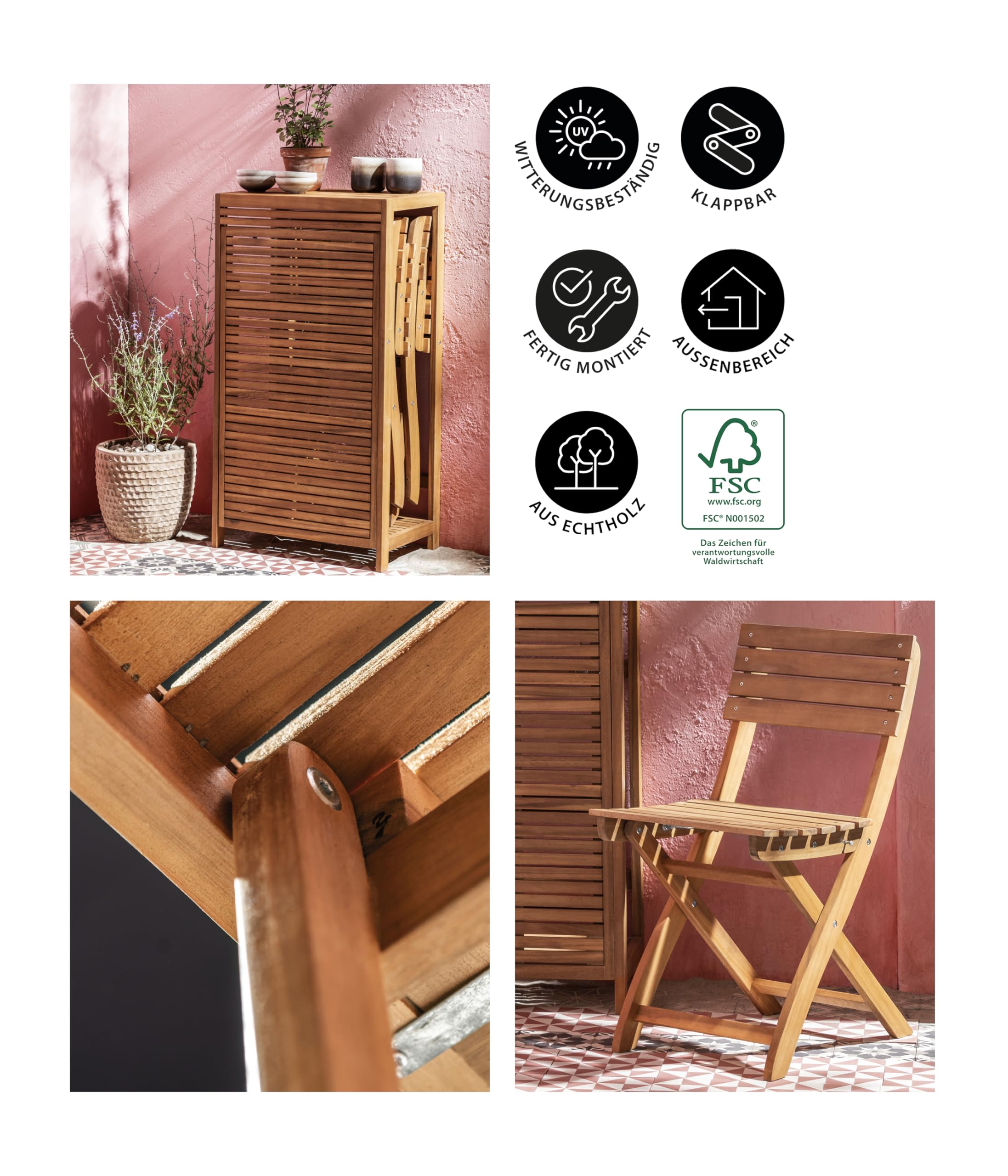 Dehner Neapel Balkonset Akazienholz braun Klapptisch 3-teilig