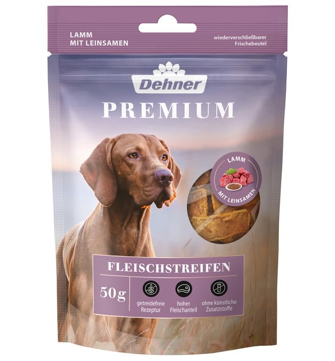 Dehner Premium Lammfleischstreifen Hundesnack 8x50g getreidefrei