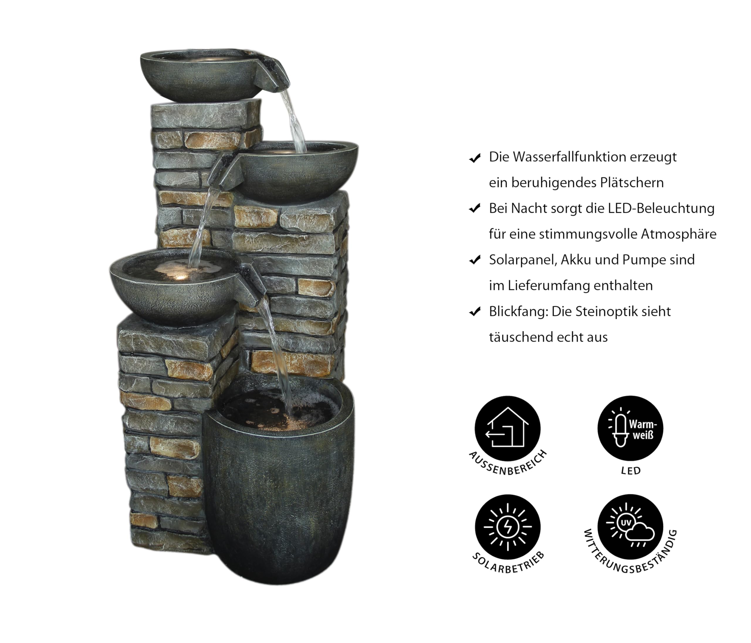 Dehner Premium Lovely Mattone Solarbrunnen 89cm LED Naturstein