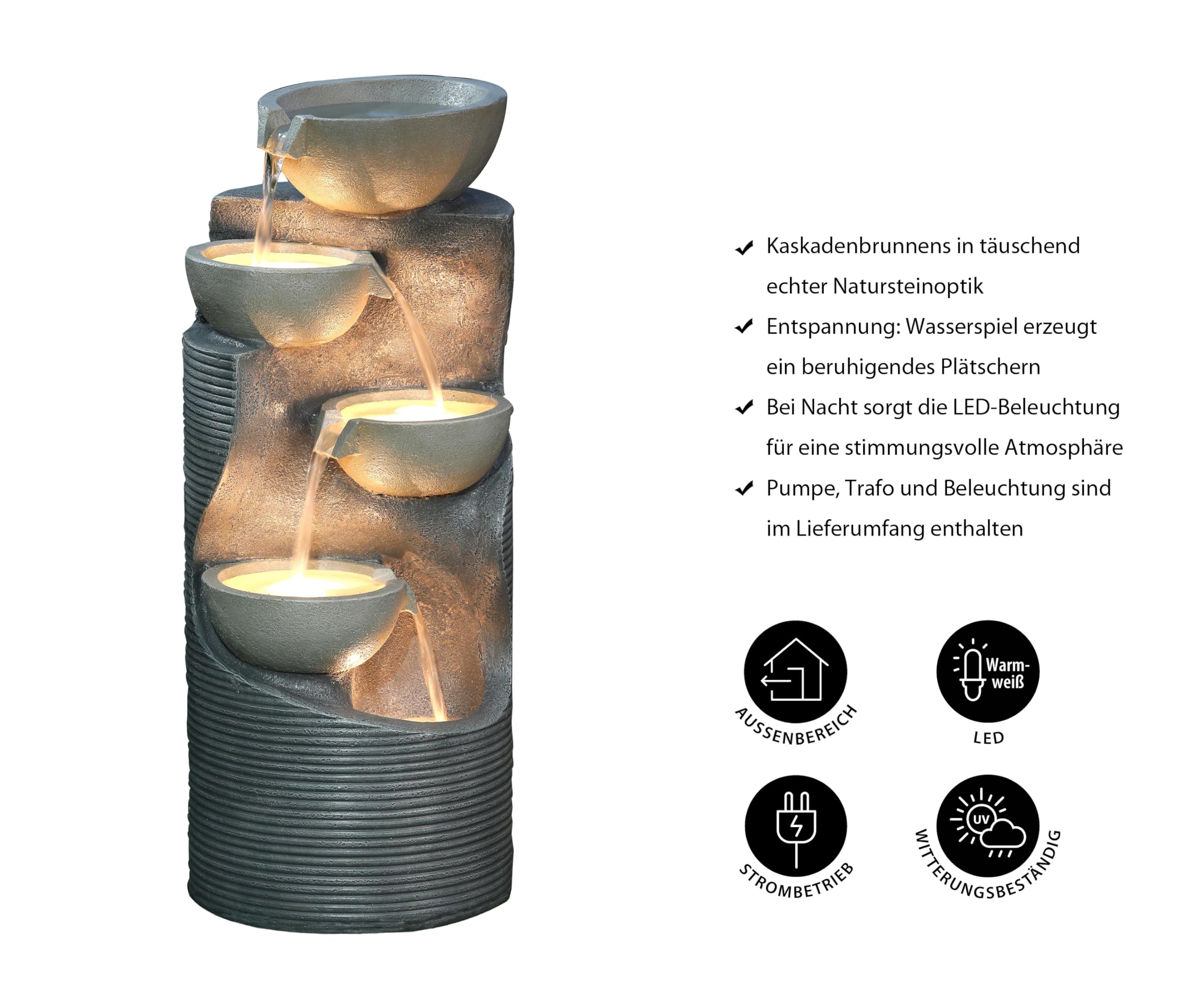 Dehner Premium Lovely Salo Gartenbrunnen grau mit LED