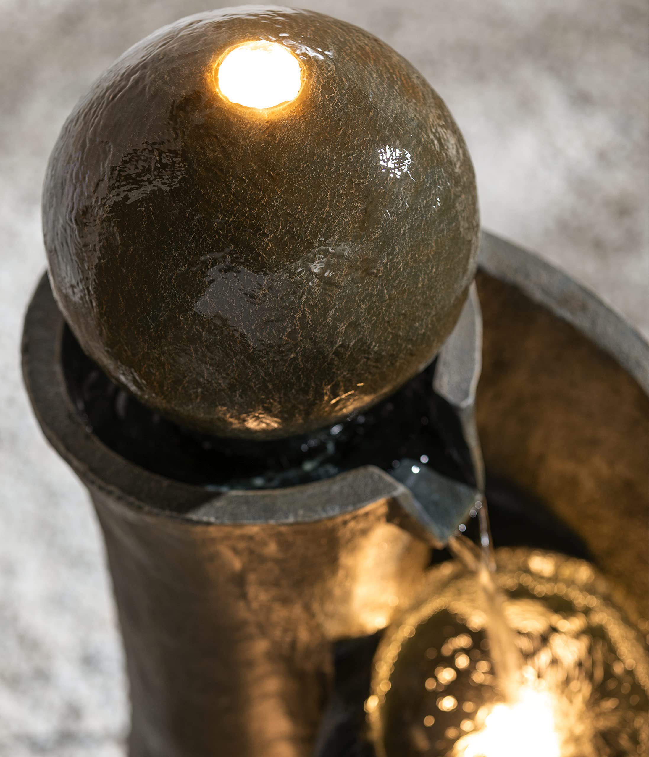 Dehner Gartenbrunnen Acapulco LED Polyresin grau/braun